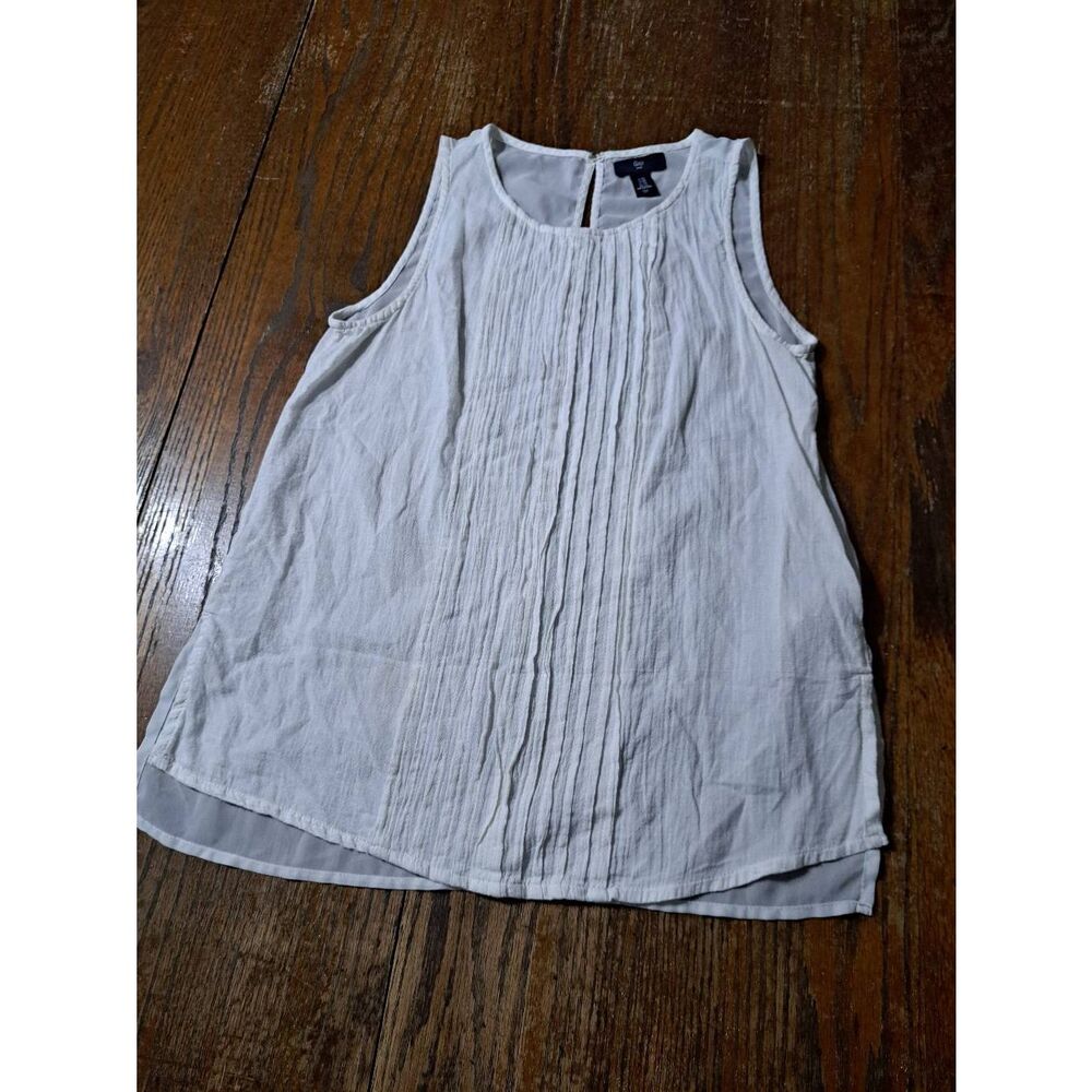 XS Gap Off White Sleeveless Semi Sheer Gathered Front Cotton Tank Top Shirt